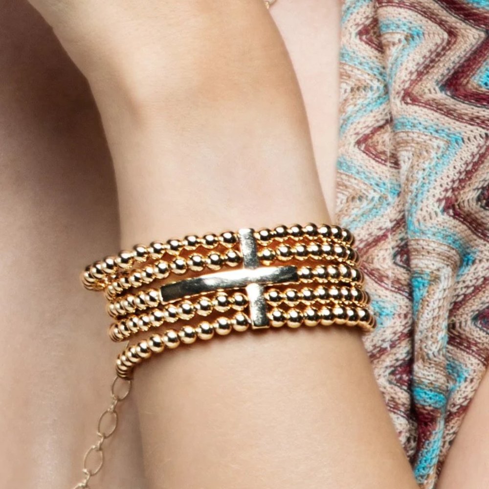 Multi Layer Bead Cross Bracelet